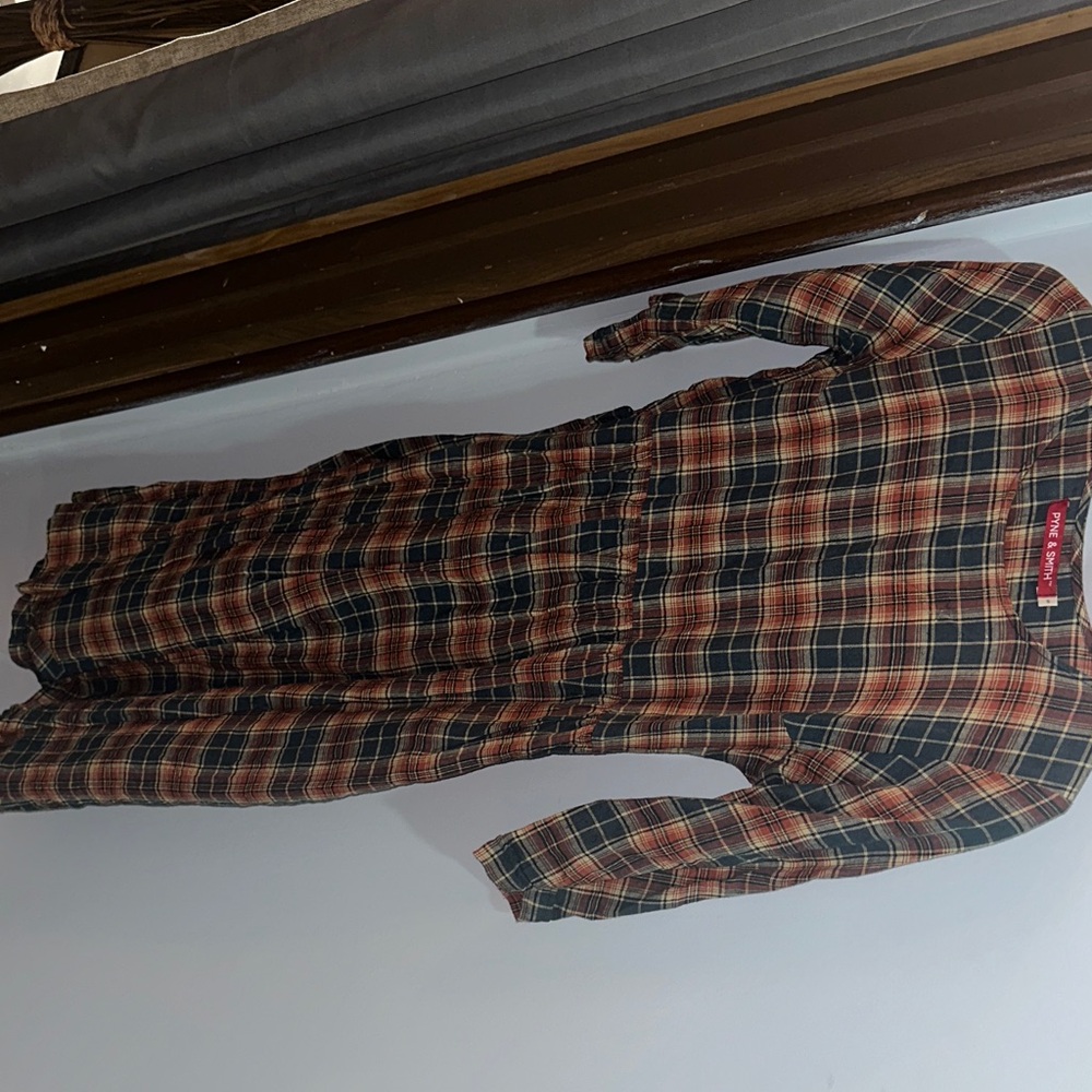 Elegant Plaid Midi Dress in Black and Orange